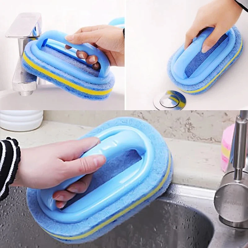 Multifunction 3 colors Kitchen Cleaning Bathroom Toilet Glass Wall Cleaning Brush With Handle Sponge
