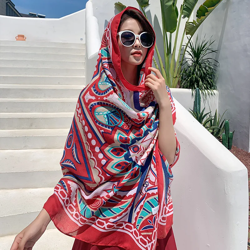  Factory wholesale summer cotton and linen big shawl female beach towel