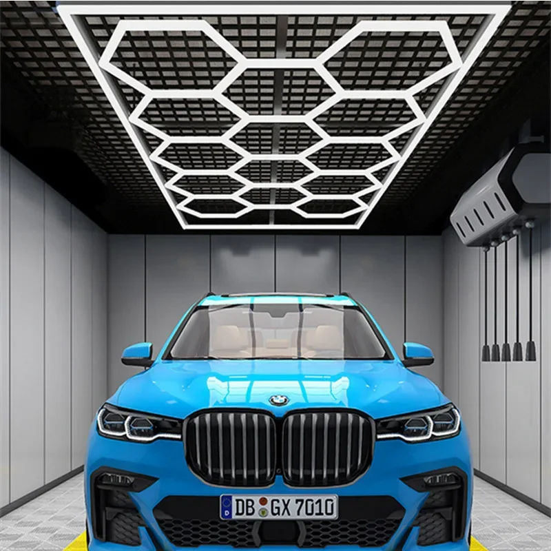 Customized Garage Light Hexagon Lights lamp 110V-240V Led Tube Honeycomb Ceiling Lighting For Auto Car Body Repair Led Workshop