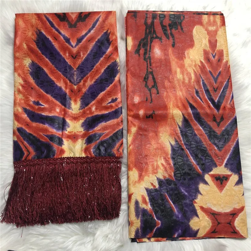 
Hot sale Bazin Riche Fabric with Tassel African 5yards bazin brode material match 2yards brocade with tassel for Female Rode 