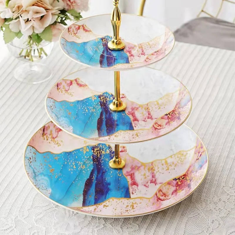luxury custom printed gold charger plates bone china ceramic plate dinnerware pink gold plate hotel use for wedding