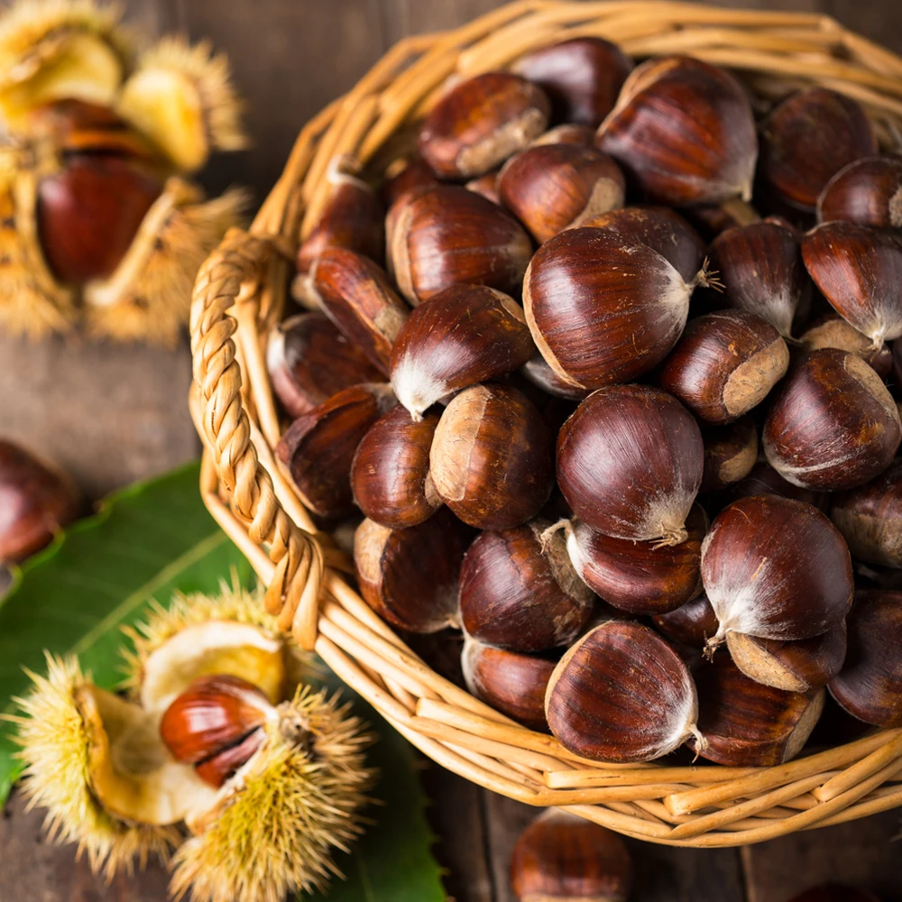 Sweet peeled and roasted chestnuts instant Opening chestnut
