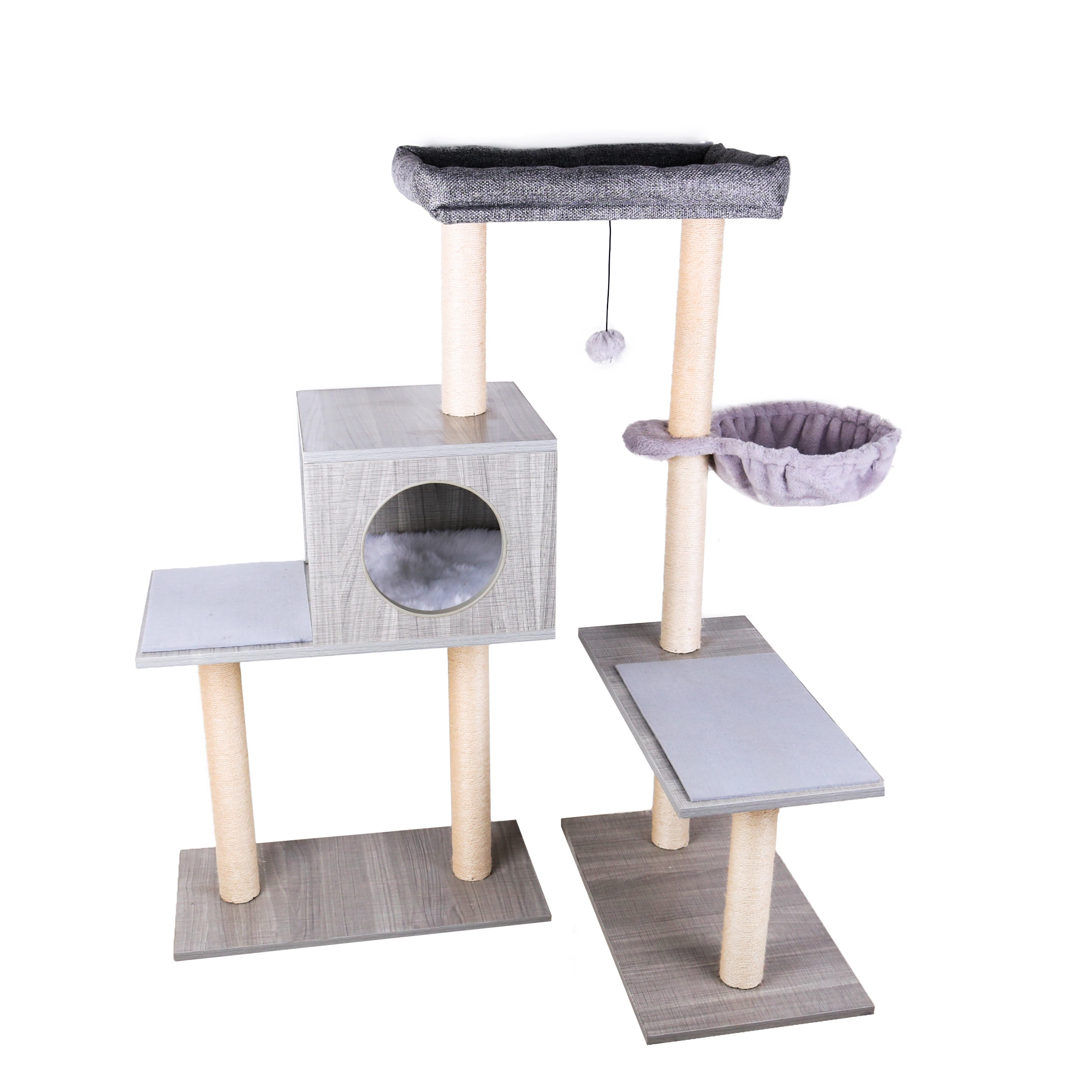 Amazon Top Seller  Wooden Cat Condo House Cat Climbing Scratching Tree Sisal Scratch Post Cat Tree