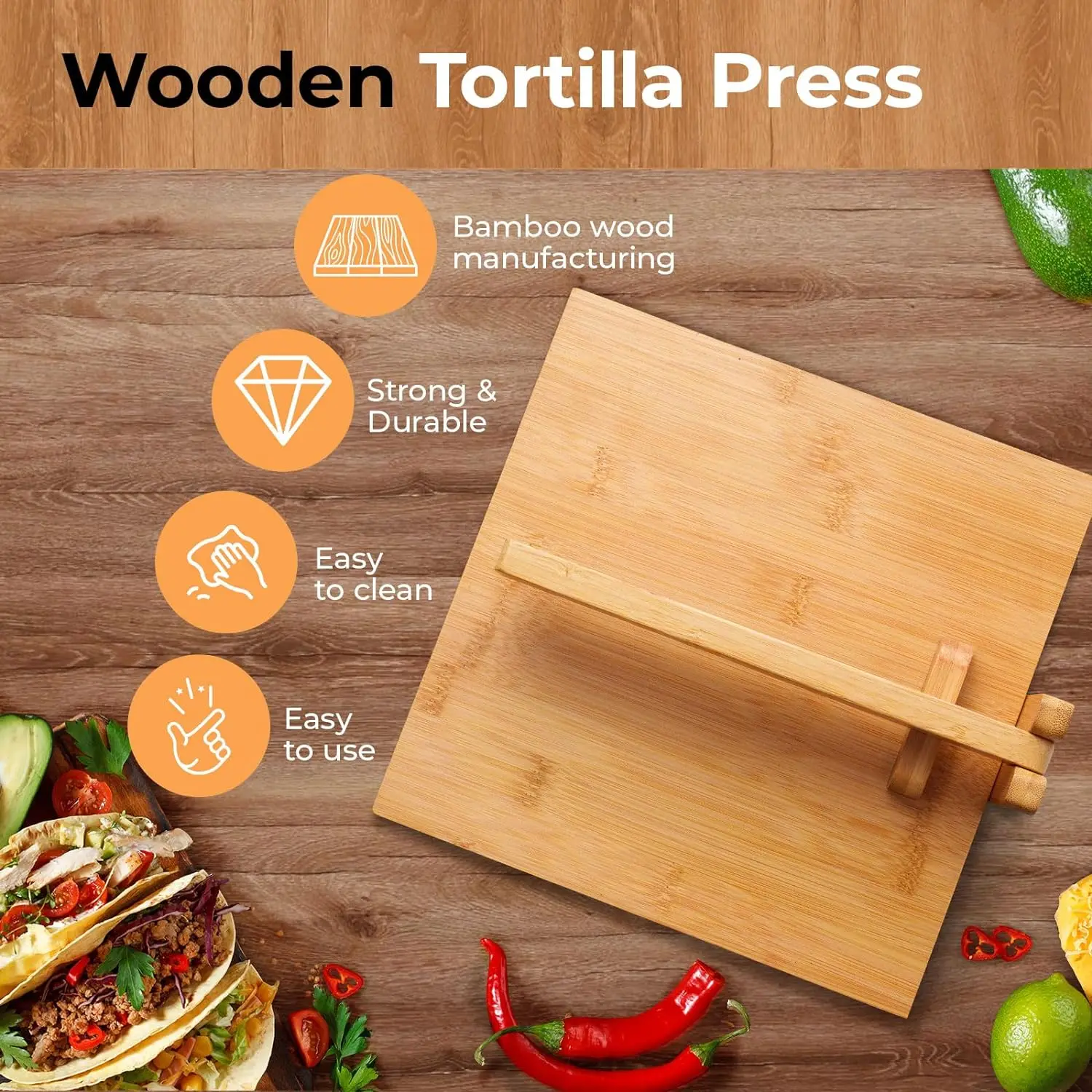 20240710 Inches Wood Tortilla Press Maker for Homemade Mexican Tortillera Roti Chapati Taco Pataconera Burritos and Dough Press