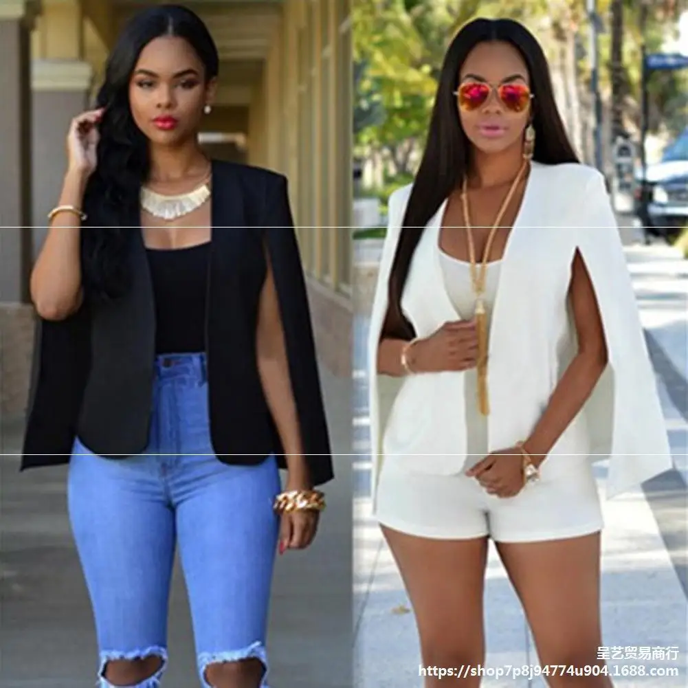 fall Womens Cape Blazer Split Open Front Cloak Jacket Workwear blazers ladies womens coat