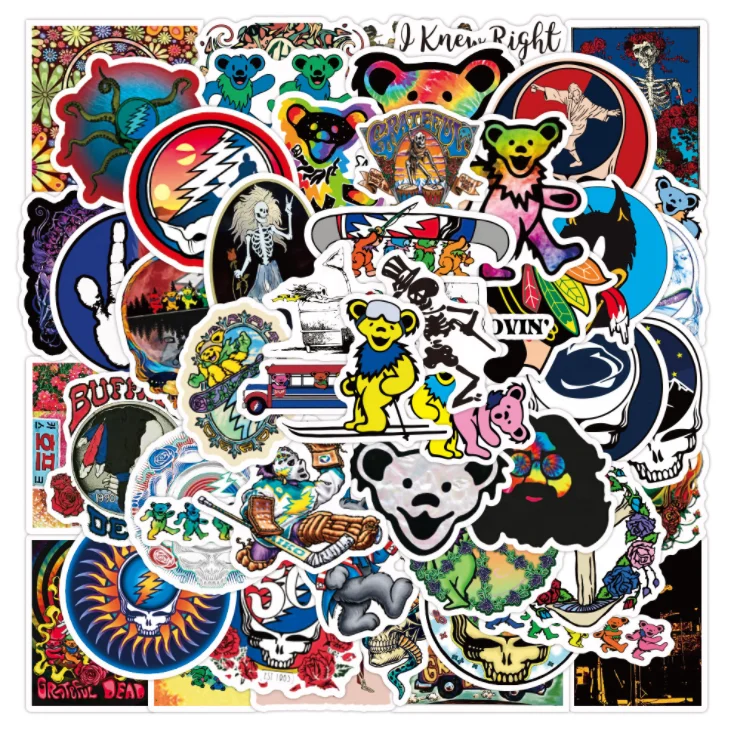 50PCS Grateful Dead Sticker Customized PVC Vinyl Stickers For Skateboard Laptops Music Band Rock Sticker Sets