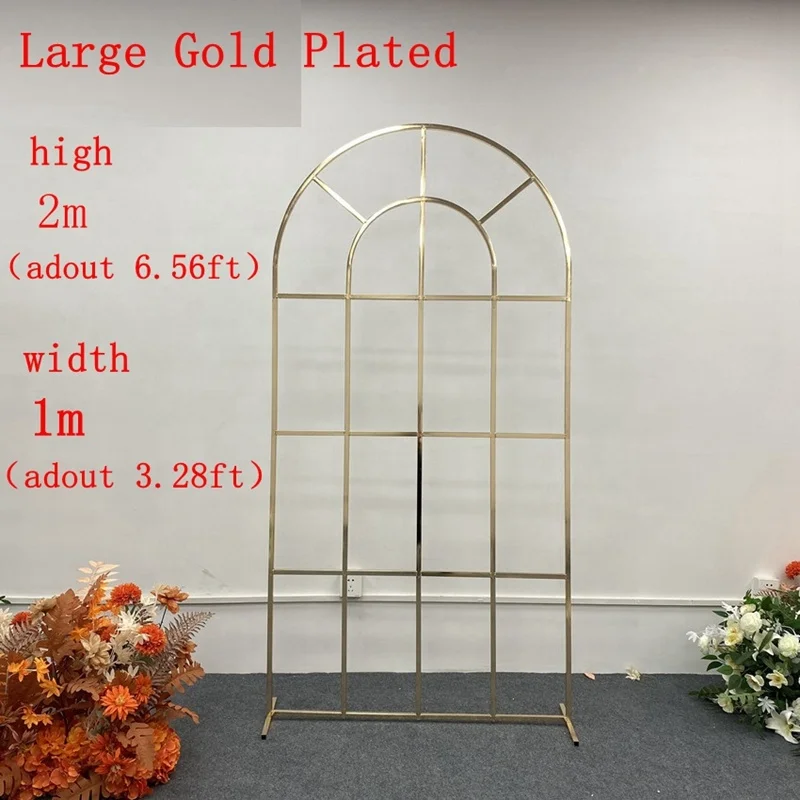 Shiny Gold Wedding Arch Backdrop Flower Stand Steel Stage Screen Ceremony Party Home Decoration Gold plated Metal Props