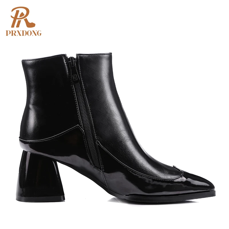 Boots Mixed Colors PU Leather Women Ankle Boots Pointed Toe High Thick Heels Platform Side Zipper Casual Concise Female Shoes 45