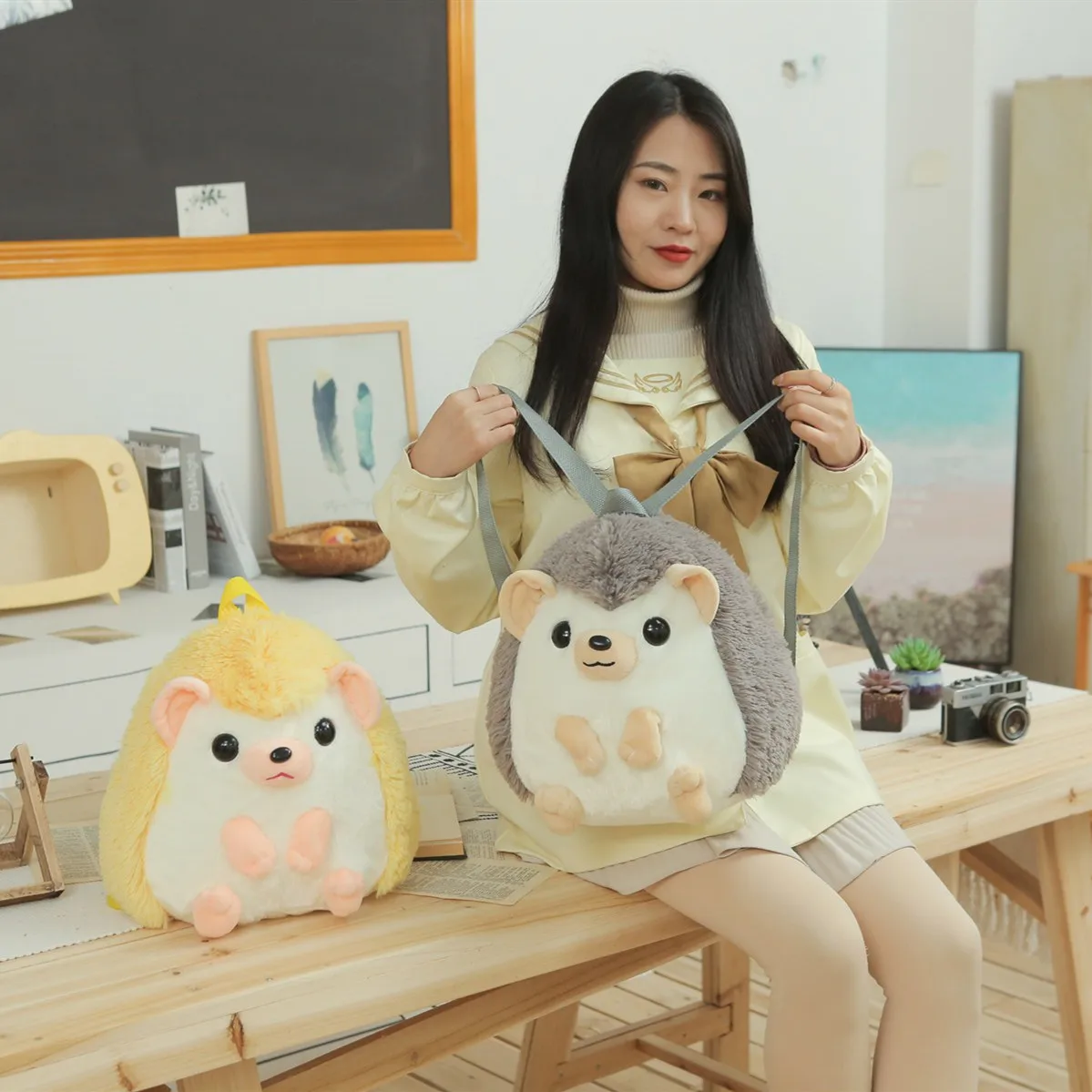 Factory Supply Boutique Custom Made Plush schoolbag Creative Small Hedgehog Stuffed Plush Animals schoolbag For Kids