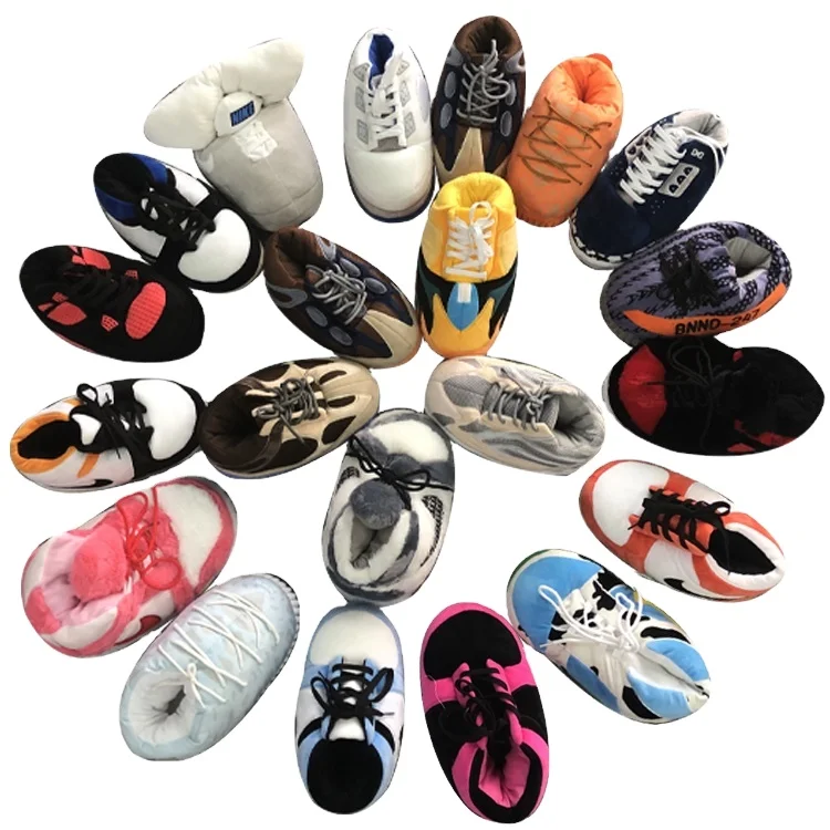 
New Multiple Designs Winter Warm Yeezy Jordan Sneaker aj Style Average Size Teenager Adult Plush House Indoor Slippers 