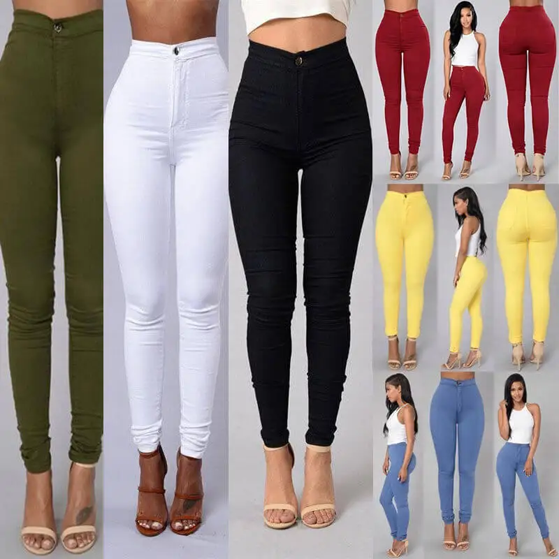 Amazon Hot Sales Wholesale Custom Women Stretch High Waist Candy Color Skinny Denim Trousers Women Pencil Jeans