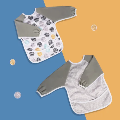 
Happyflute muti function baby eating aprons baby long sleeve bibs waterproof kids art painting for children with pockets 