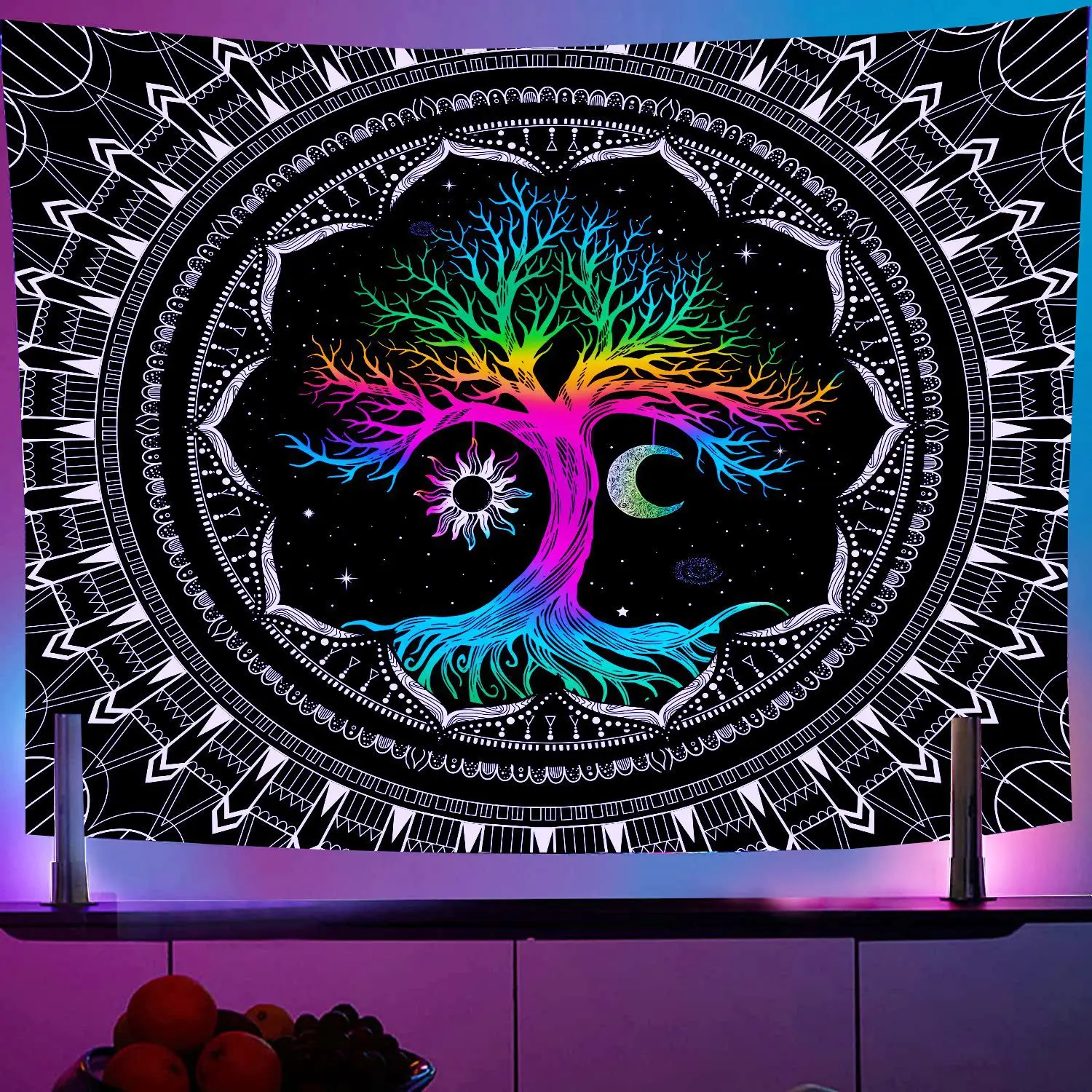 Glows Under UV Light Psychedelic Tarot Home Decor Night Luminous Mandala Tapestry Fluorescent Mushroom Wall Hanging Tapestry