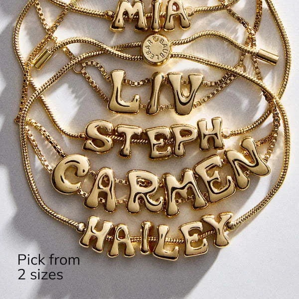 DIY 18k Gold Plated 26 A-Z Initial chunky Bubbles Letter Bracelet For Women