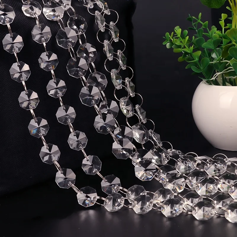 Hot sale chandelier 14mm crystal strands garland octagon beads chain wedding favor