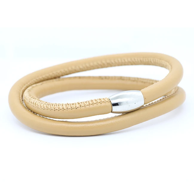 
fashion softer music show party stitch swen sheep leather bracelet men personalized bracelet wrap stainless clasp jewelry gift 