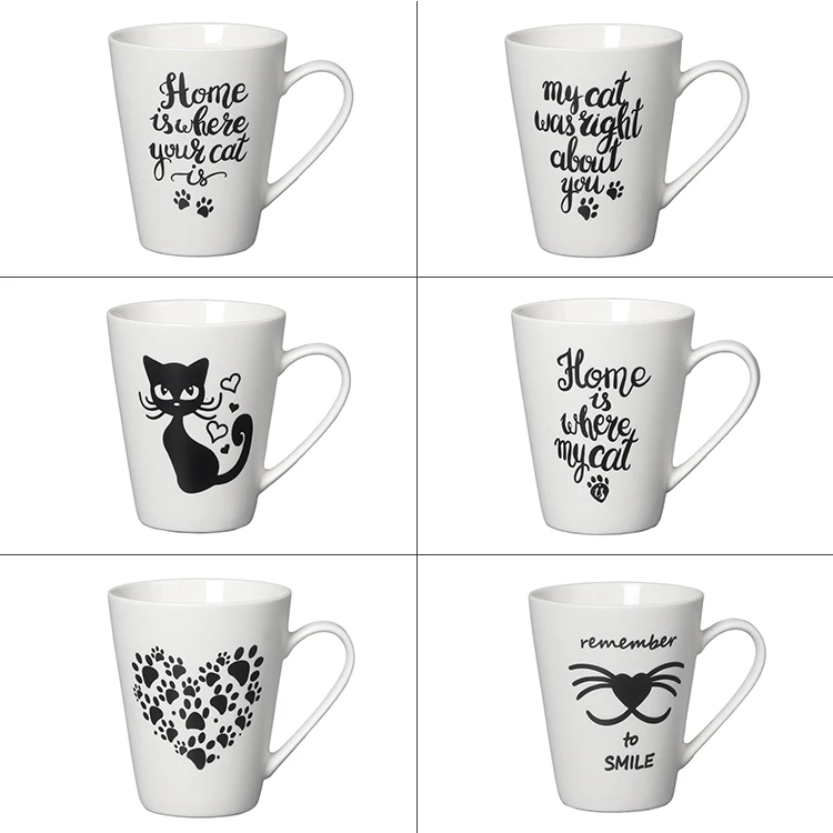 11oz black and white tea coffee cat dog cup matte mugs with logo customize
