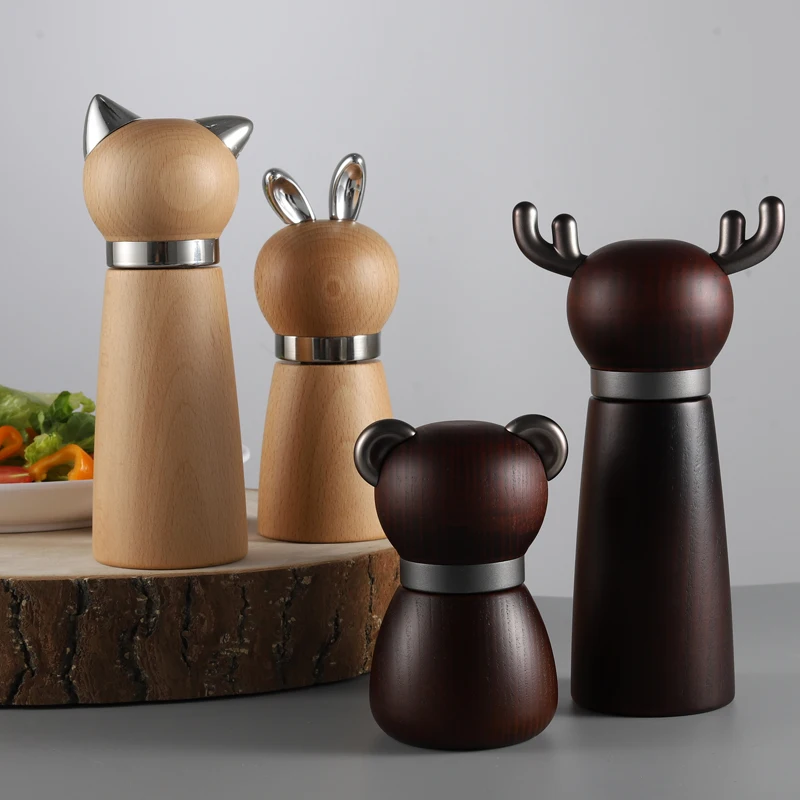 Christmas Gifts New Deer Shape Design Spice Mills Beech Wood Manual Salt and Pepper Grinder