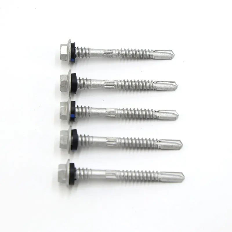High Strength Xylan Ruspert Plated Double Thread Flange Hexagon Hex Head Self Drilling Screw With Washer