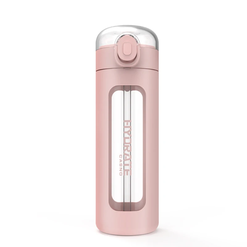 Reusable Leakproof Drinkware Outside High Borosilicate Glass Water Bottle with Straw
