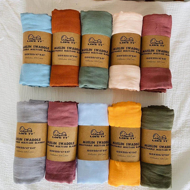 Customized muslin baby swaddle blanket 100% organic cotton washed hand feeling newborn throw muslin blankets