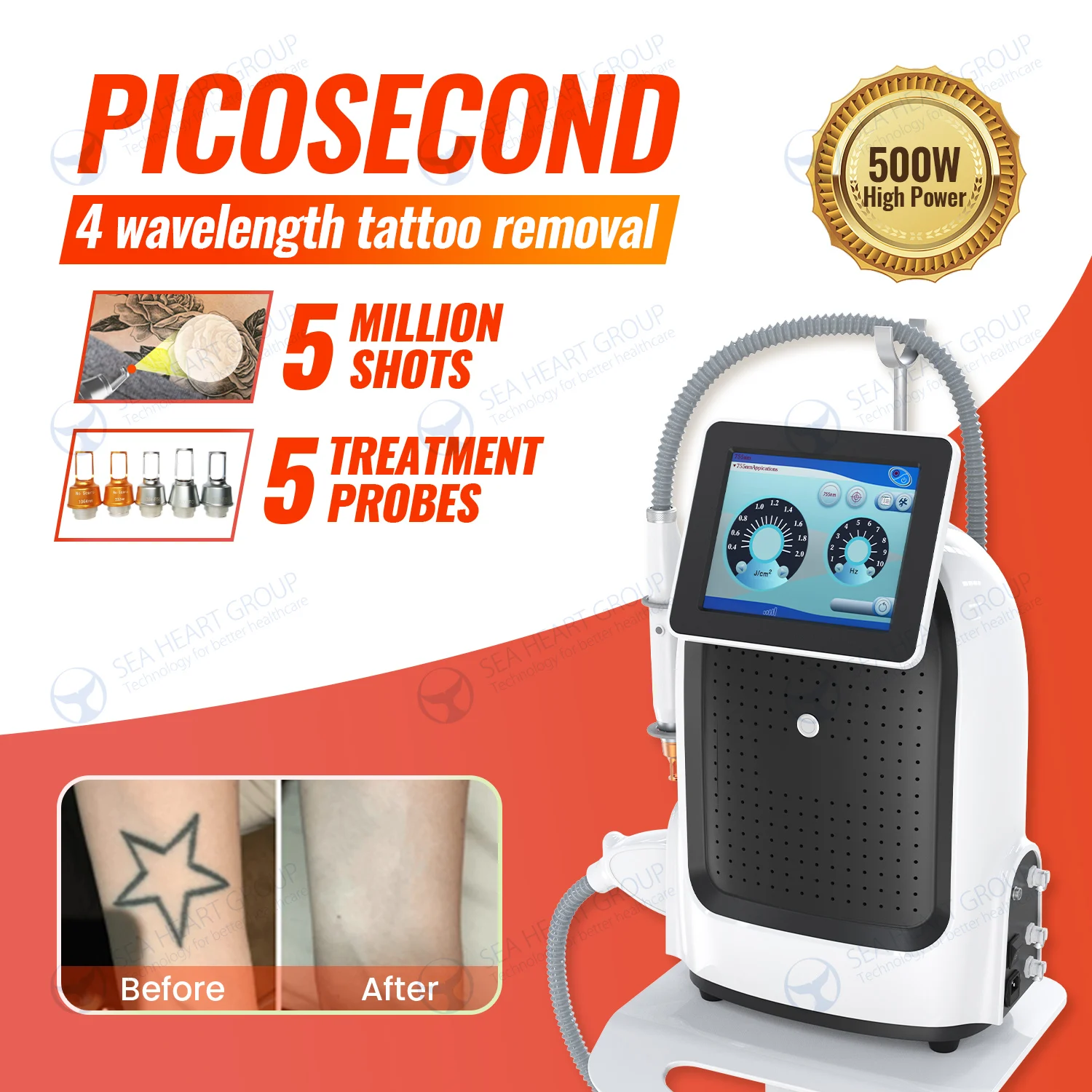 Seaheart pico 4 1064nm 532nm eyebrow tatoo remover picosecond laser tattoo removal Carbon Peel nd yag q switch laser machine