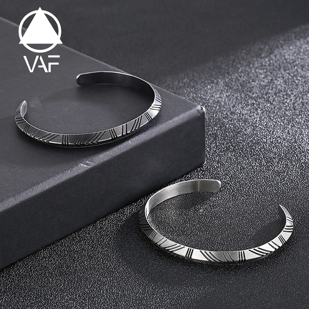 VAF Open Viking Silver Cuff Bangle Bracelet Stainless Steel Mens Argent Bracelets