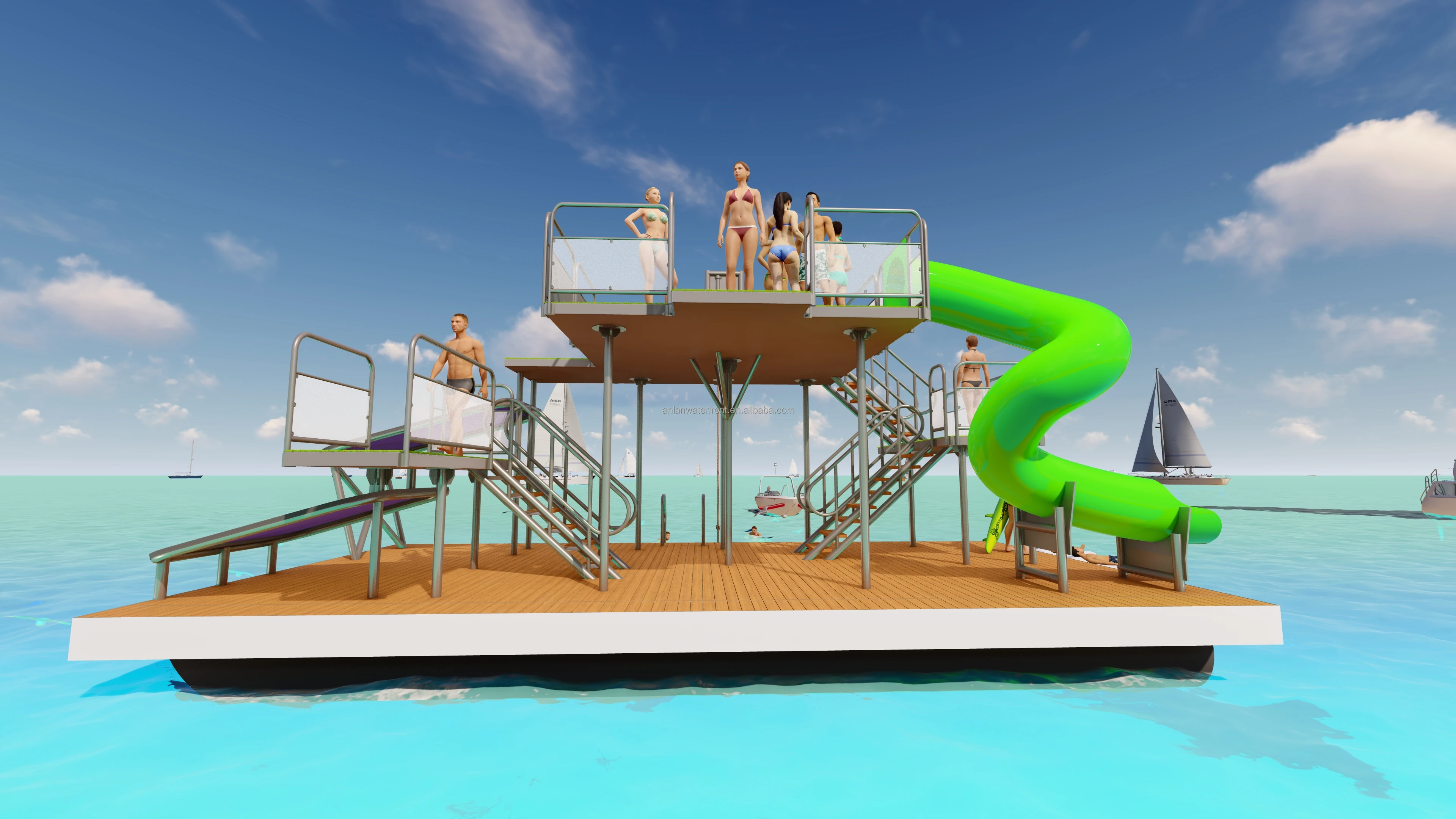 Manufacturer Supply Multifunctional Floating Swimming Platform Water Park Slides