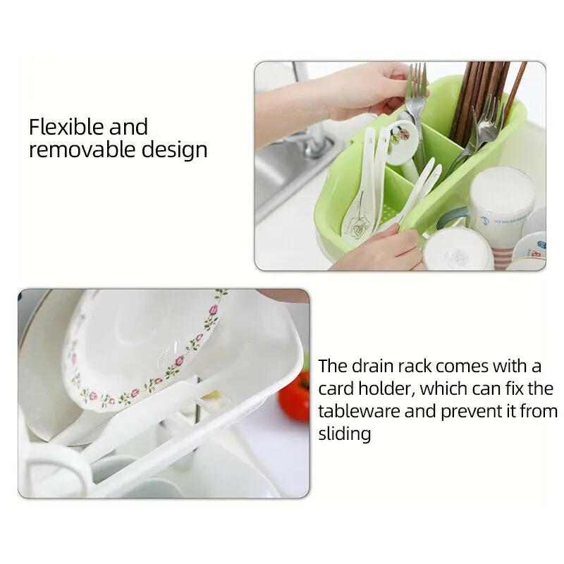 Plastic Dish Drainer Double Drip Tray 2 Layer Utensil Cutlery Draining