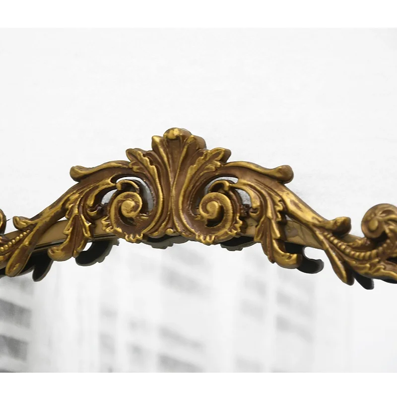 24 x 36 Gold Plated Antique Designer Big Metal Framed Arendahl Traditional Wall Arch Mirror, Baroque Inspired Mirror Wall Decor