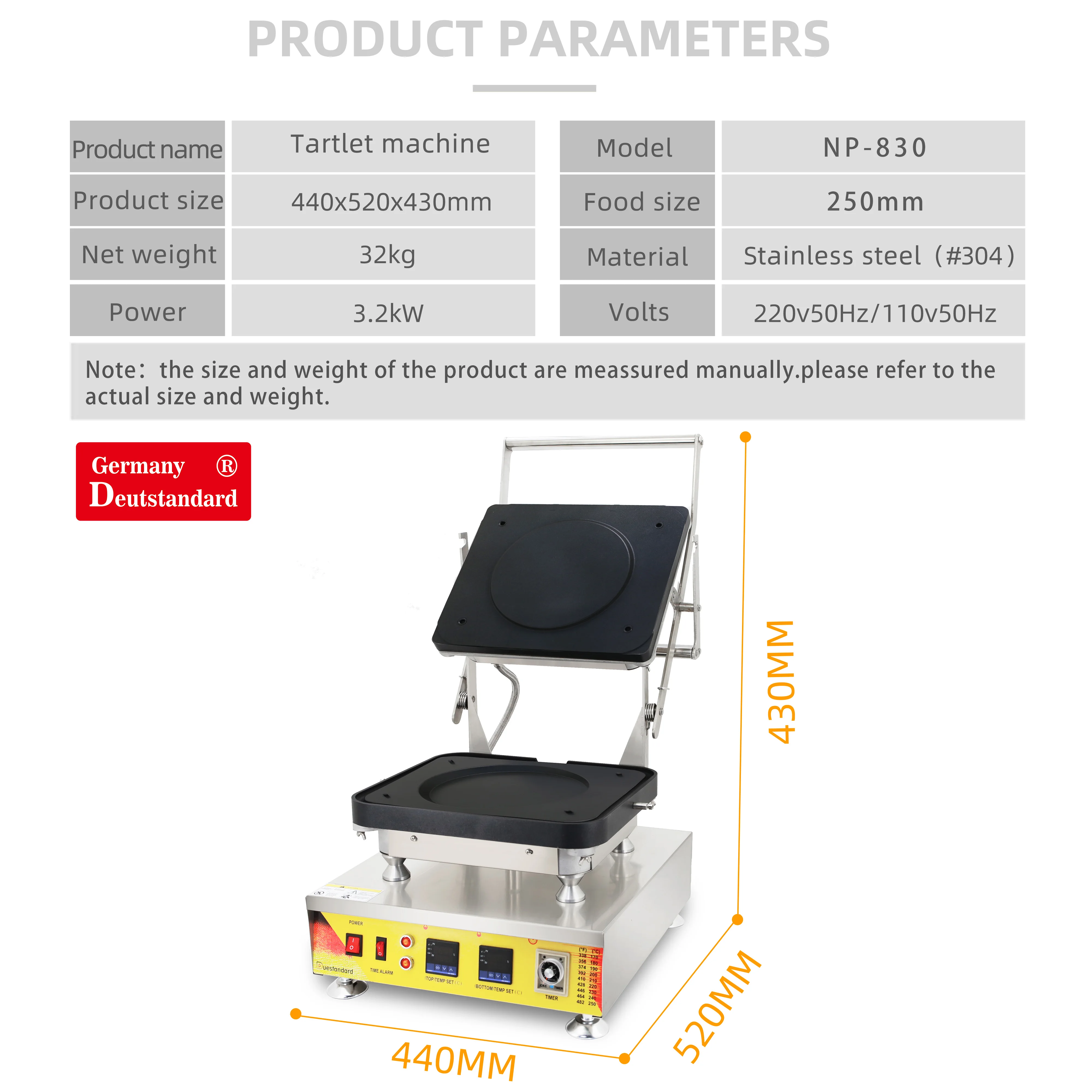 Germany Deutstandard NP-830 Round 250/231 mm 1 Hole Big Tart Press Machine Large Round Tart Shell Machine Cake Tart Egg Tart