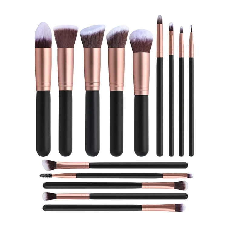 Wholesale 14 pcs With Holder Bag Custom Label Pink Foundation Brush Makeup Cosmetic Make Up Brushes Makeup Brush Set