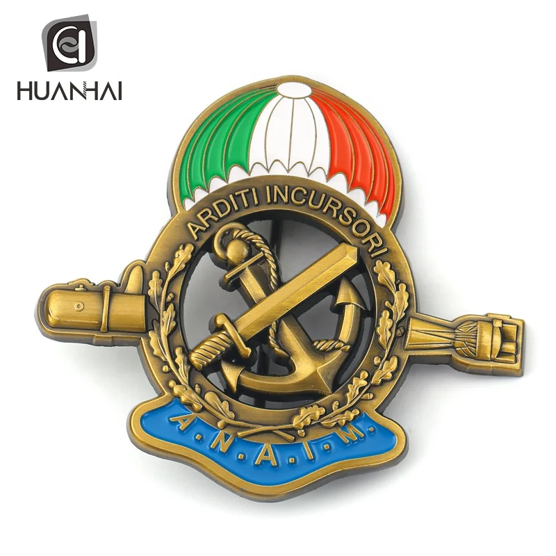 custom antique gold metal enamel logo Italy anchor badge lapel pin
