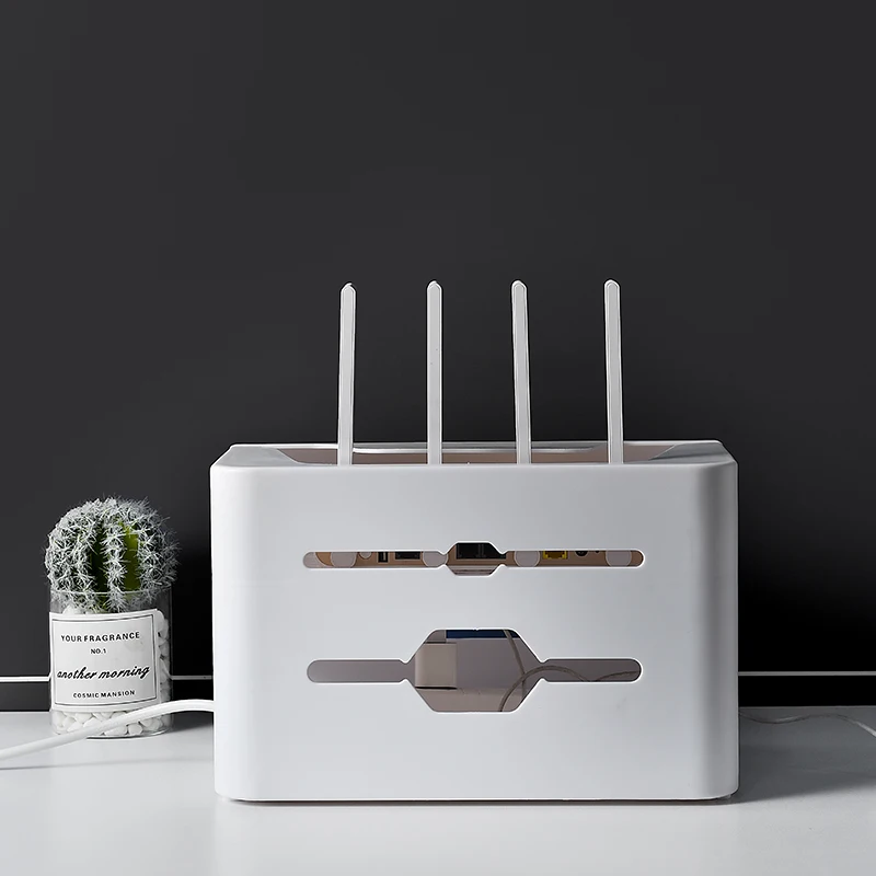 2024 New Hot Selling Household White Dustproof Wireless Router Wire Storage Box Plastic Wire Organizing Box