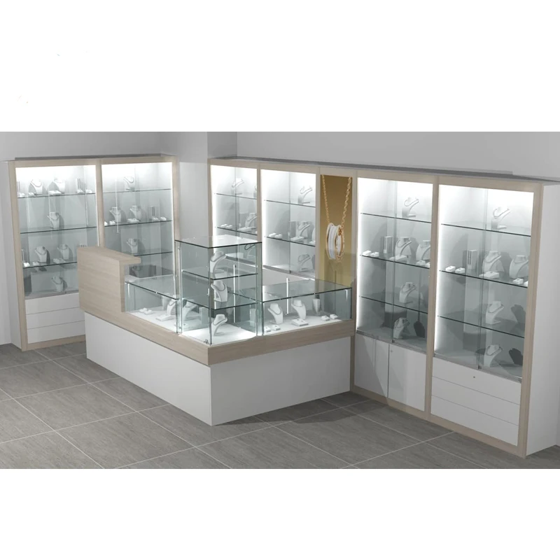 Factory Customized Shop Mall Decoration Display Cabinet Glass Showcase Jewelry Shop Display Fixtures