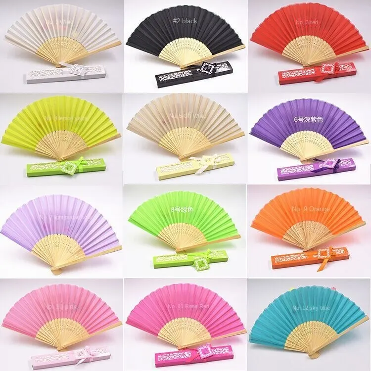 Silk Bamboo Craft Gift Hand Fan For wedding Bridal Shower Party Guests Gifts Souvenirs