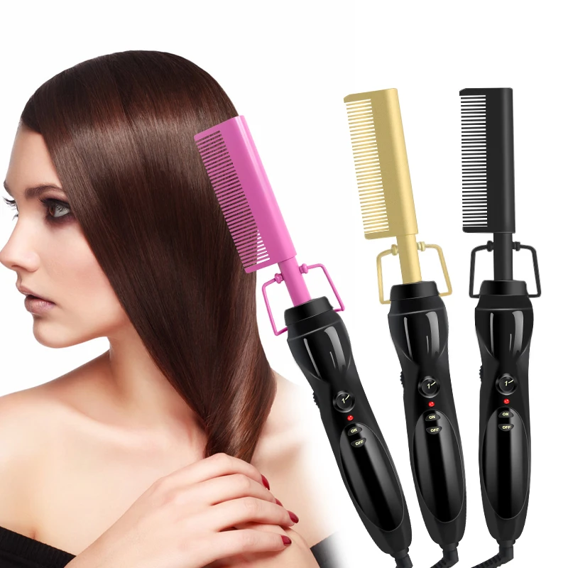 
High Heat Safety Electric Comb Private Label Hair Straightener Pressing Hot Comb 