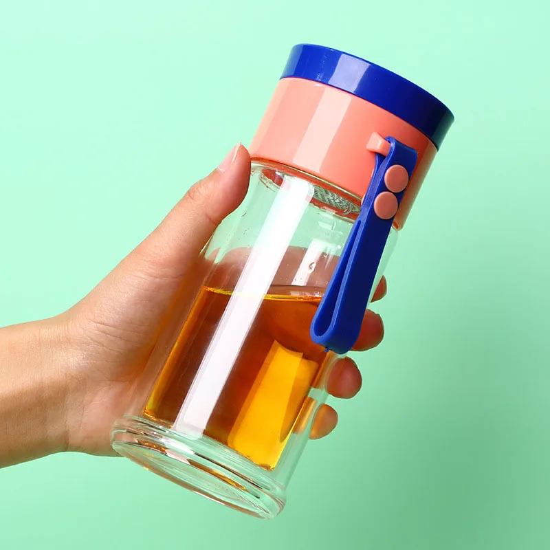 Double Wall Eco-friendly Borosilicate Glass Tea Filter Tumbler Borosilicate Glass Drinking Water Bottle