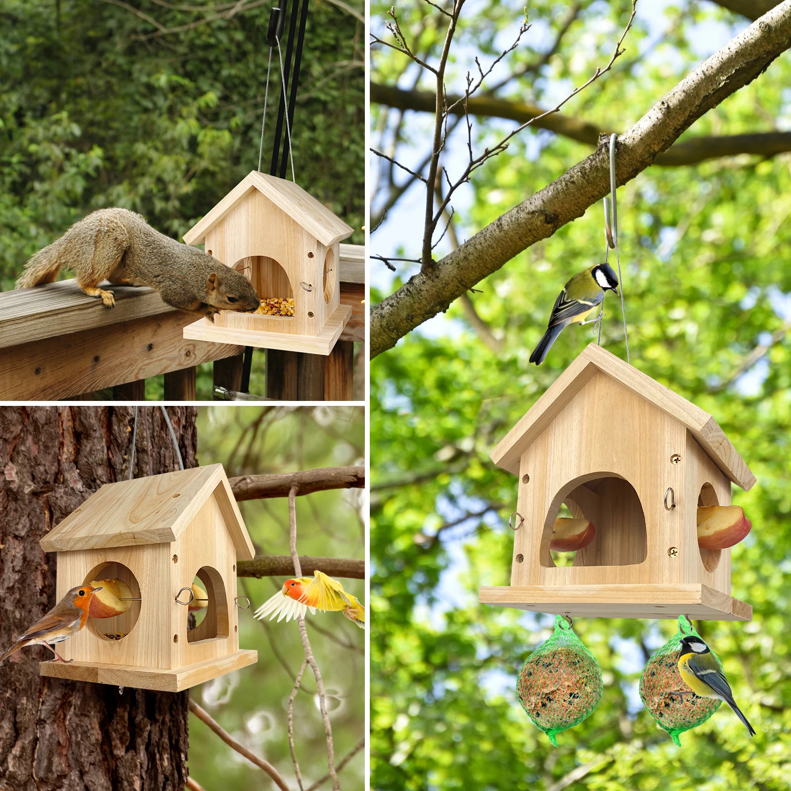 Wooden Bird Feeder Multifunctional Bird Feeder Box Hanging Cedar Wood Wild Bird Feeder Easy to Clean & Fill