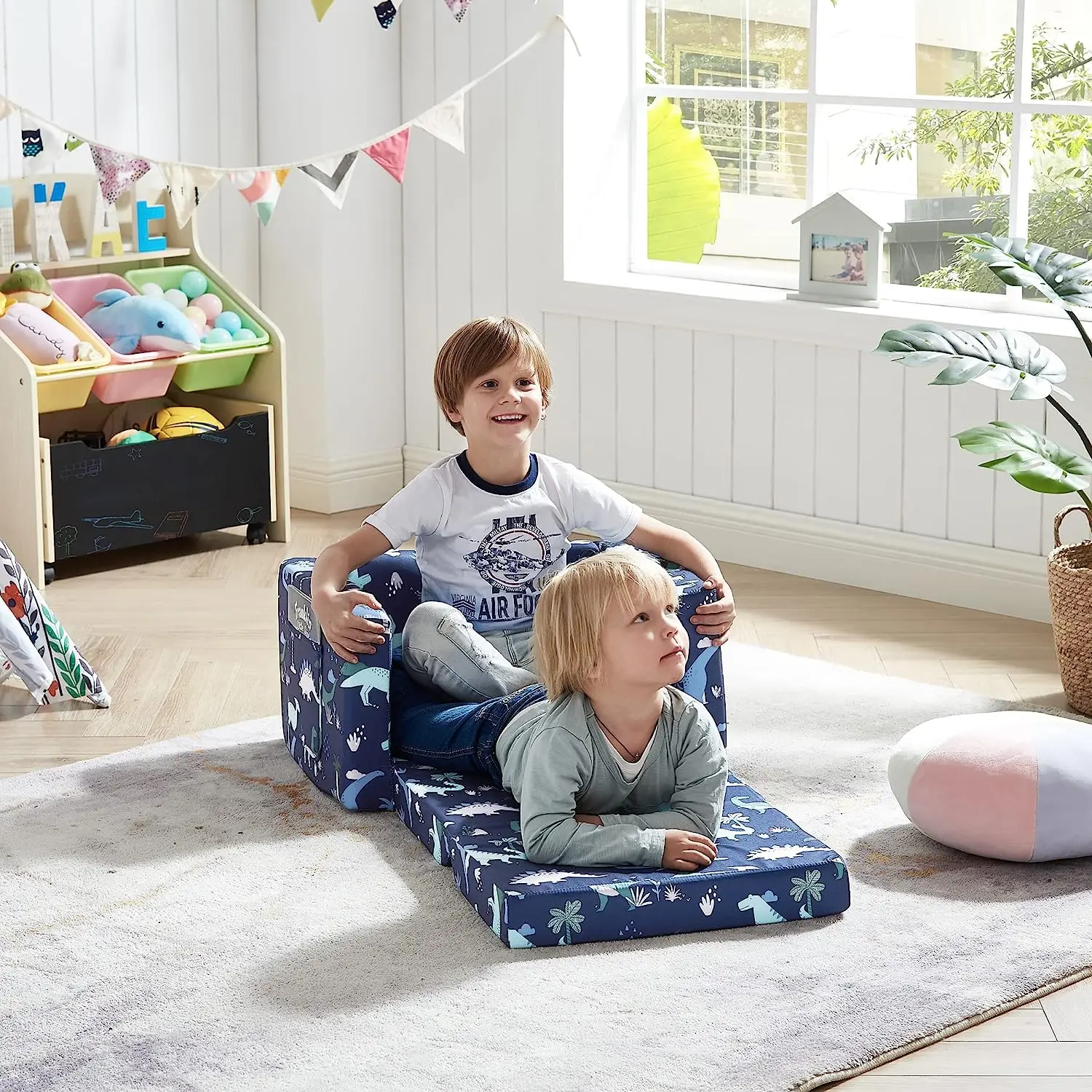 Children Sofa Chair For Reading, Kids FILP-Out Polyurethane Chair, Lightweight, Convertible Sofa to Sleeper Couch