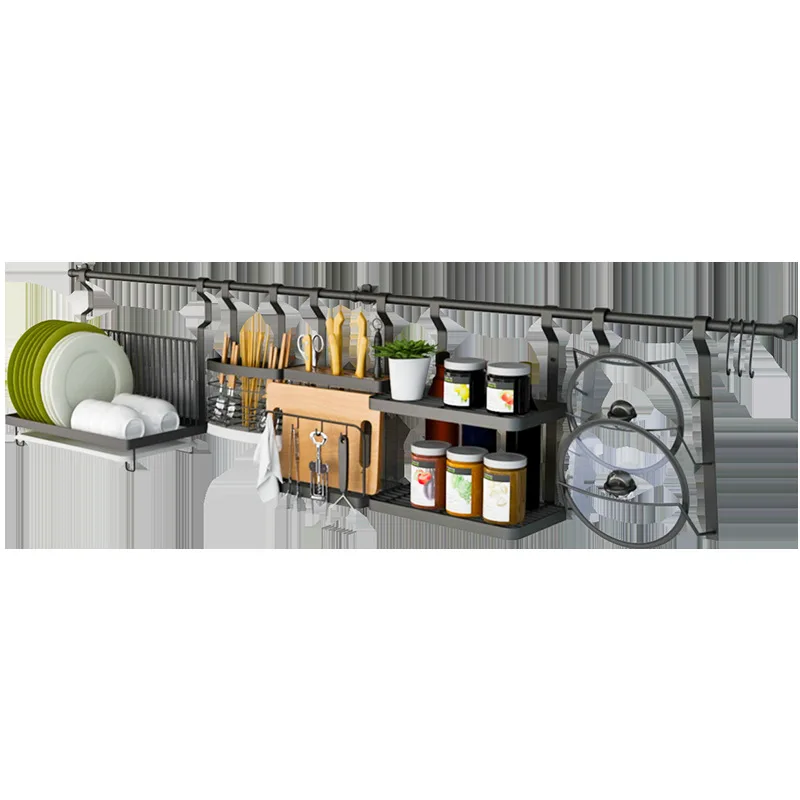 
2020 HOT SALE Stainless Steel Wall Mounted Hanging Rack Rod Dish Seasoning Kitchen Storage Rack Shelf 