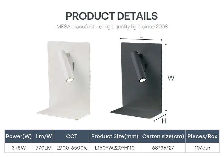 Villa Modern 3+8W Adjustable Wall Lamp USB Charger Phone Holder LED Reading Wall Lamp