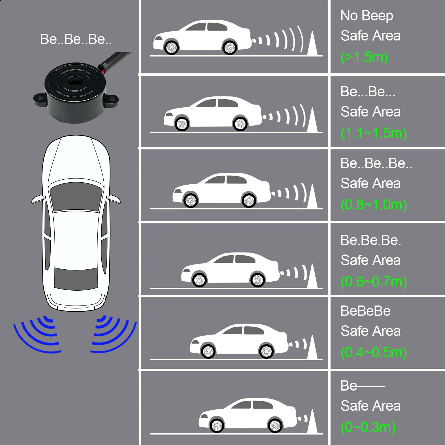 Non-ECU Sensor Parking Car Front And Rear Reverse 16mm 8 Ultrasonic Parking Sensor System With Buzzer
