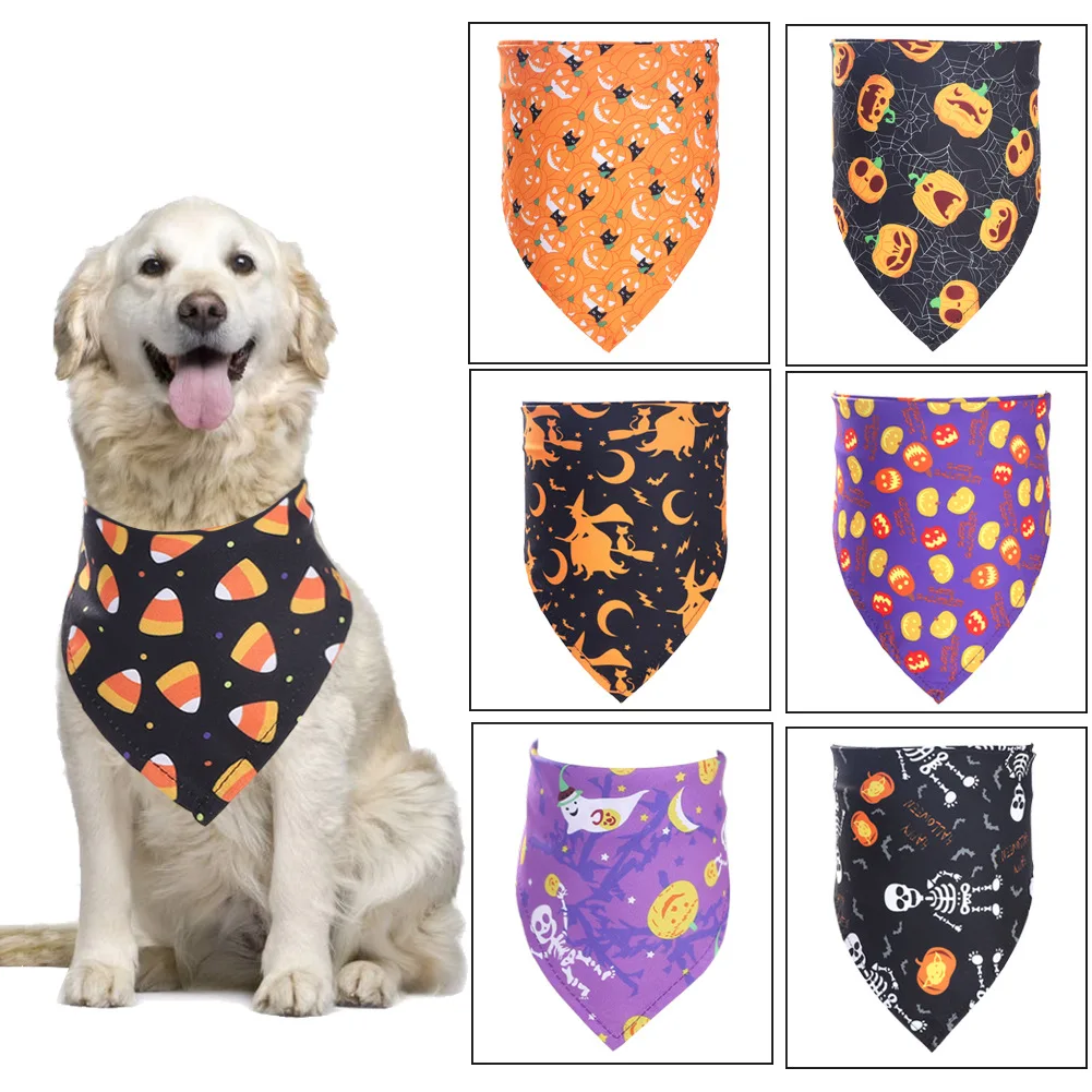 Adjustable Soft Pet Triangle Scarf with Festival Element Pattern Dog Festival Bandana for Christmas, Halloween Thanksgiving