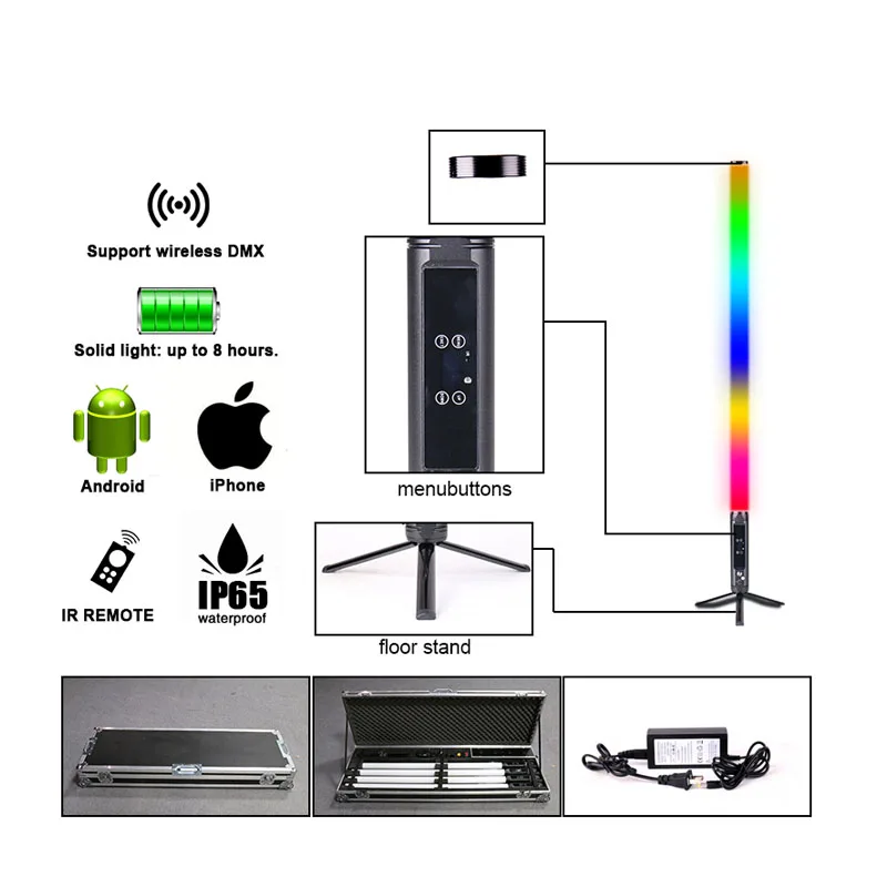 Portable IP65 Wireless Battery 360 Pixel Tube Barra Luminosa a Led Wireless Led Tube Light DMX Club DJ Light