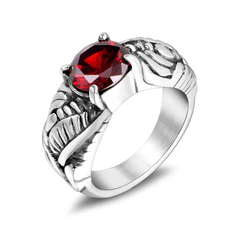 Fashion Punk Hip Hop Wholesale Supplier Personalized Ruby Zircon Gemstone Finger Rings Red Gem Wedding Party Ring