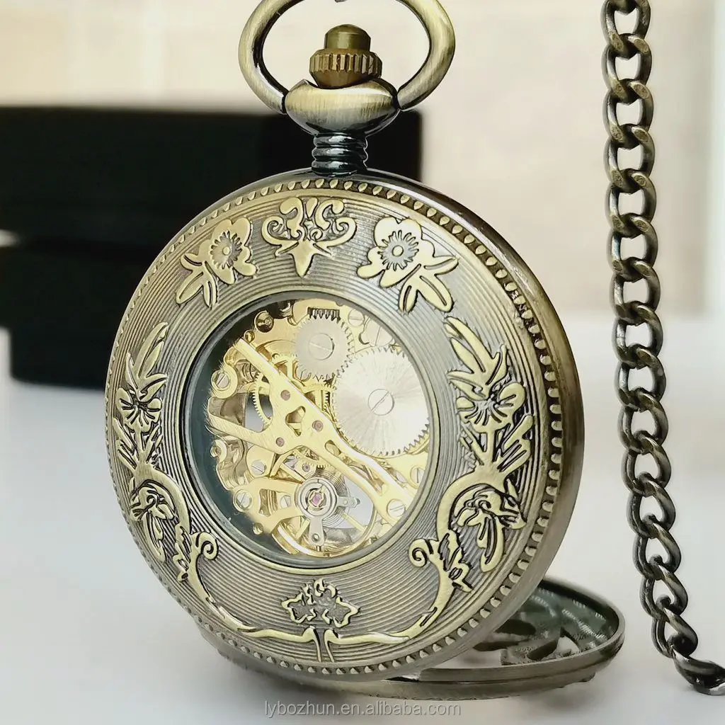 Wholesale Vintage Half Dragon Stainless Steel Hollow Mechanical Pocket Watch