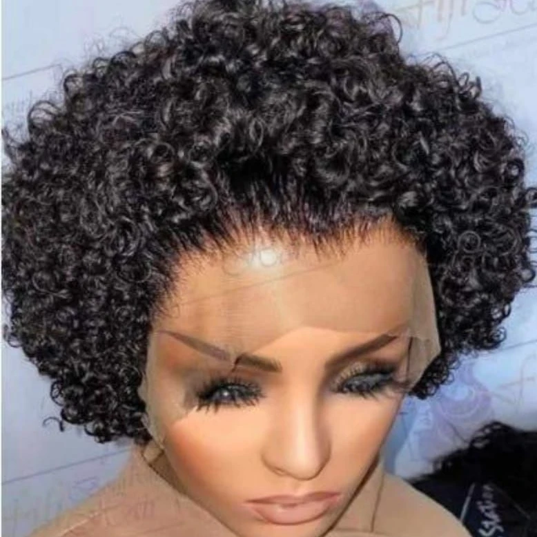 Cheap curly  pixie cut wig human hair virgin remy Brazilian human hair wigs pixie curly short lace front wig