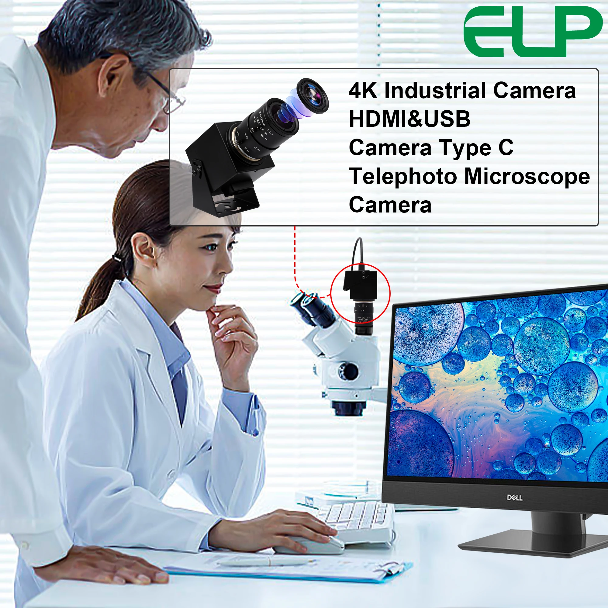 ELP 4K HDMI Camera IMX415 H.265 USB HDMI Simultaneous Output USB Webcam With 2.8-12mm Manual Optical Zoom Lens for Microscope