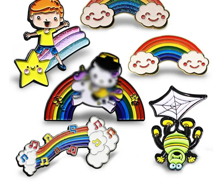 Factory Manufacturer 2D 3D Plating Custom Glitter Anime Cartoon Lapel Pins Metal Badge Hard Enamel Pin Keychain Decoration